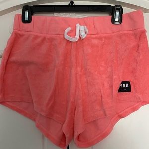 victoria secret pink orange terry cloth shorts